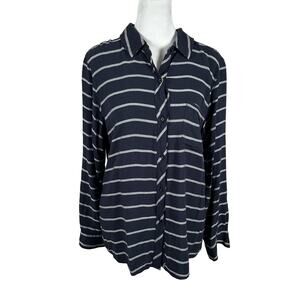 Andrea Jovine Blue Button Down Shirt Top Medium Business Casual Classic Striped